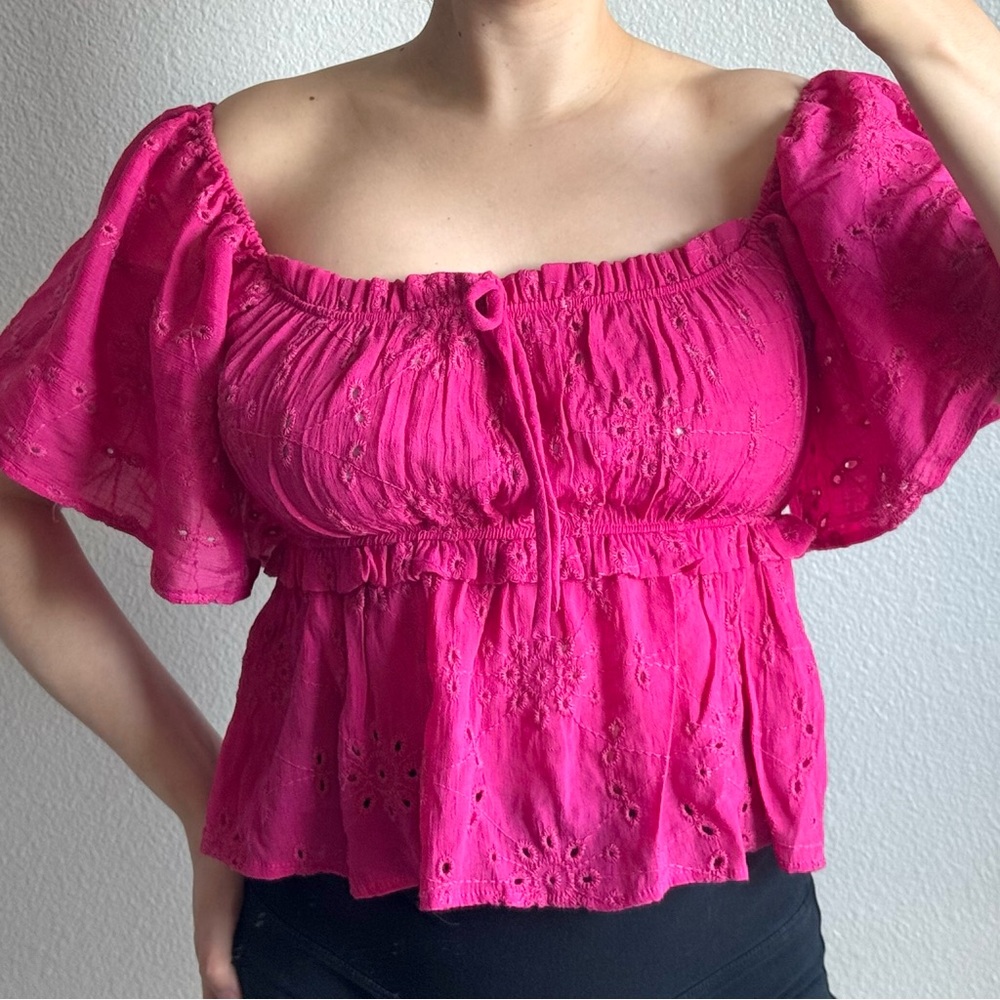 Ivory Love Cropped Eyelet Lace Blouse